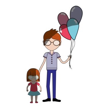 babası onun kızı ve balonlar, vektör çizim ile