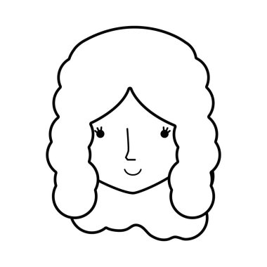 mutlu bir kadın baş ve güzel yüzü, vektör çizim çizgisi
