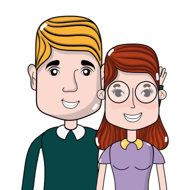 saç modeli ve rahat kıyafetler, vektör çizim ile güzel çift