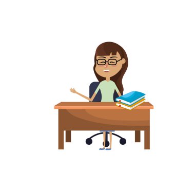 oturma ve öğrenciler vektör çizim için açıklayan kadın öğretmen