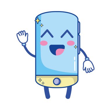Kawaii şirin mutlu smartphone teknoloji vektör çizim