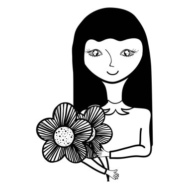 mutlu kadın saç modeli ve çiçeklerle, vektör çizim tasarım
