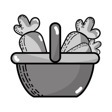 gri tonlamalı süpermarket sepet havuç sebze beslenme vektör çizim ile