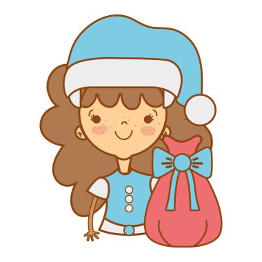 şapka ve Noel çanta vektör çizim ile güzel kız