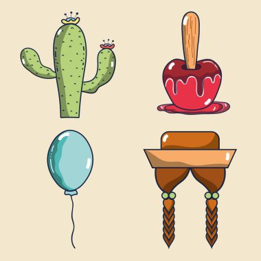 kaktüs, apple, balon ve örgüler festa junina kutsal kişilerin resmi, vektör çizim ayarla
