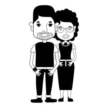 saç modeli ve rahat kıyafetler, vektör çizim ile kontur güzel çift