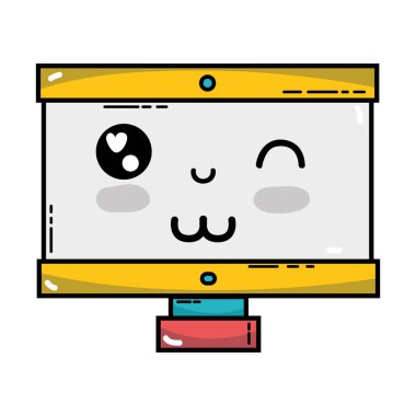 Kawaii şirin mutlu bilgisayar teknoloji vektör çizim