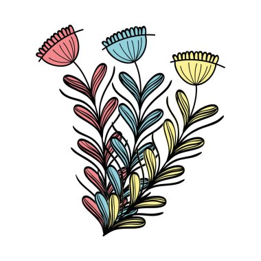 rustik doğal yaprakları ile dallar ve vektör çizim çiçek