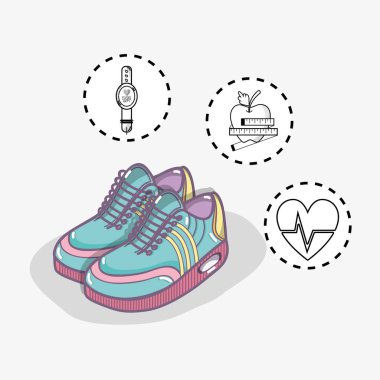 düz çizgi rahat spor ayakkabılar fitness faydaları, vektör çizim ile