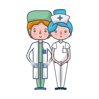 Doktor ve hemşire insanlar vektör çizim yardımcı olmak için