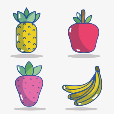 lezzetli ve taze meyve gıda vektör çizim ayarla