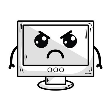 satır kawaii şirin kızgın bilgisayar teknoloji vektör çizim