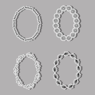 rustik dekorasyon daire dalları ve çiçeklerle kavramı vektör çizim ayarla