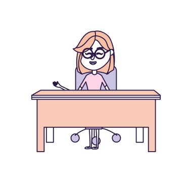 oturma ve öğrenciler vektör çizim için açıklayan kadın öğretmen