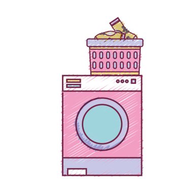Elektronik çamaşır makinesi ve sepet kirli çorap vektör çizim ile