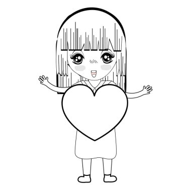 El ve elbise, vektör çizim kalp ile satır güzel kız