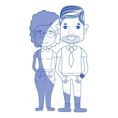 saç modeli ve rahat kıyafetler, vektör çizim ile siluet güzel çift