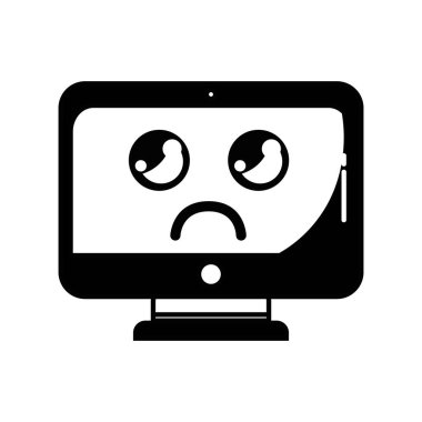 kontur kawaii şirin üzgün ekran monitör vektör çizim
