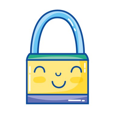 Kawaii şirin mutlu asma kilit güvenlik vektör çizim