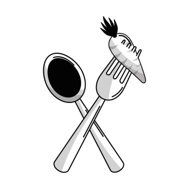 kaşık ve çatal ile organik havuç sebze, vektör çizim şekil