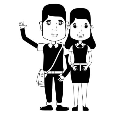 saç modeli ve rahat kıyafetler, vektör çizim ile kontur güzel çift