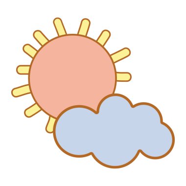 Güneş ve bulut çizgi film karakteri, vektör çizim tasarım