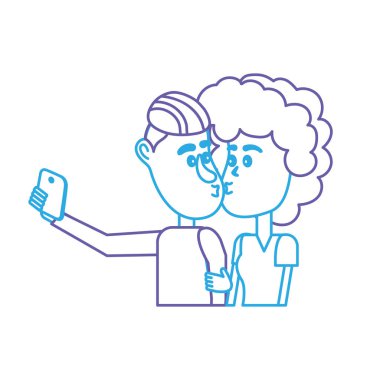 vektör çizim satırı çift öpüşme ve alma selfie ile smartphone