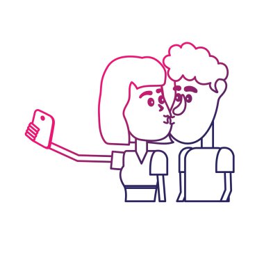 vektör çizim satırı çift öpüşme ve alma selfie ile smartphone