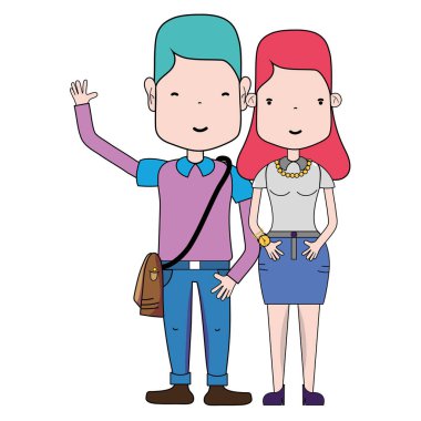 saç modeli ve rahat kıyafetler, vektör çizim ile güzel çift