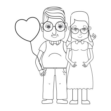 coupe yaşlılar gözlük ve saç modeli vektör çizim ile satır