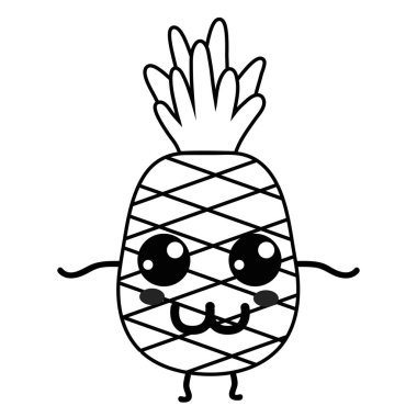 Roaming kawaii şirin mutlu ananas meyve vektör çizim