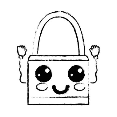 Şekil kawaii şirin mutlu asma kilit güvenlik vektör çizim