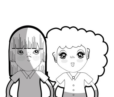 tatlı güzel kızlar saç modeli ve rahat kıyafet, vektör çizim ile satır