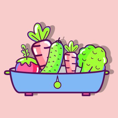 taze ve lezzetli sebze pot, vektör çizim içinde