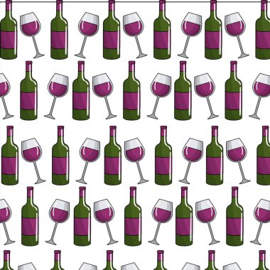 şarap şişe ve cam arka plan kutsal kişilerin resmi, vektör çizim