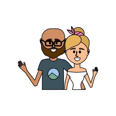 Çift birlikte rahat kıyafetler vektör çizim tasarım