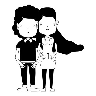 saç modeli ve rahat kıyafetler, vektör çizim ile kontur güzel çift