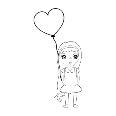 satır güzel kız saç modeli ve kalp balon, vektör çizim ile