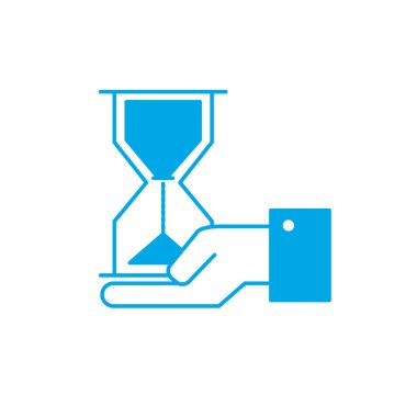 siluet işadamı palm el vektör çizim nesnesinde housglass ile