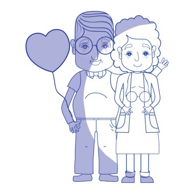 siluet eski coupe insanlar gözlük ve saç modeli ile illüstrasyon vektör