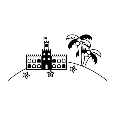 avuç içi ve adanın vektör çizim yıldızlarda kum kontur Kalesi