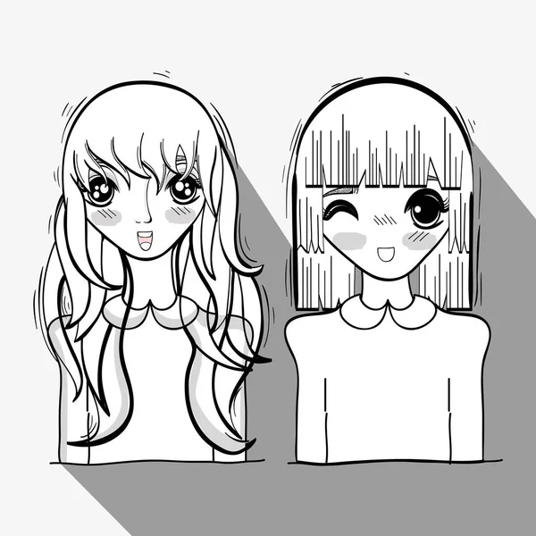 Anime şirin ihale kadınlar, vektör çizim tasarım