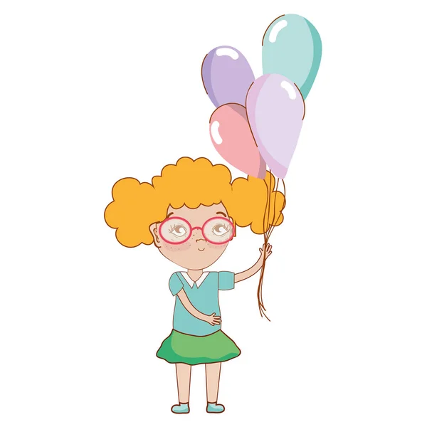 Jolie Fille Avec Des Ballons Des Lunettes Conception Illustration Vectorielle — Image vectorielle