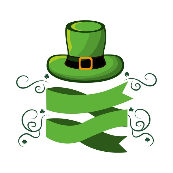 Green Hat Patrick Ribbon Branches Vector Illustration Design — Stock Vector