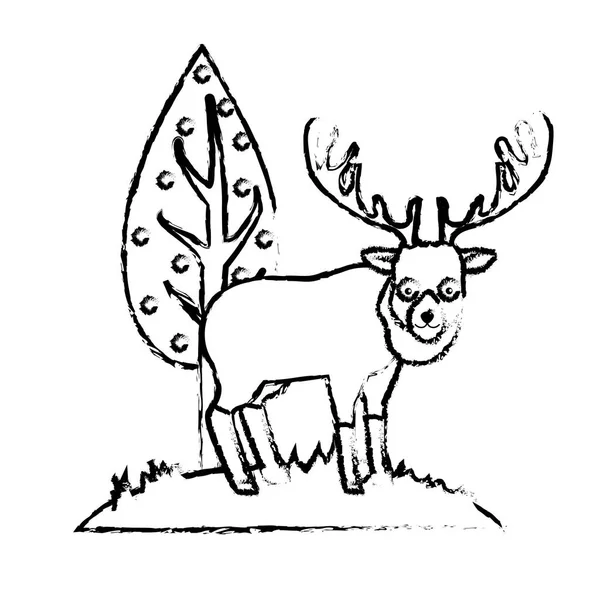 ツリーのベクトル図の横にある図かわいいエルク野生動物 — ストックベクタ