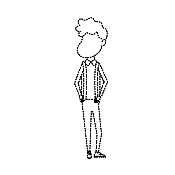 Forme Pointillée Marié Heureux Avec Coiffure Illustration Vectorielle Costume Élégant — Image vectorielle