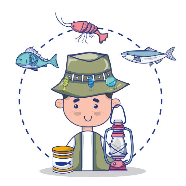 Set Pesca Recreación Con Herramientas Especiales Vector Ilustración — Vector de stock