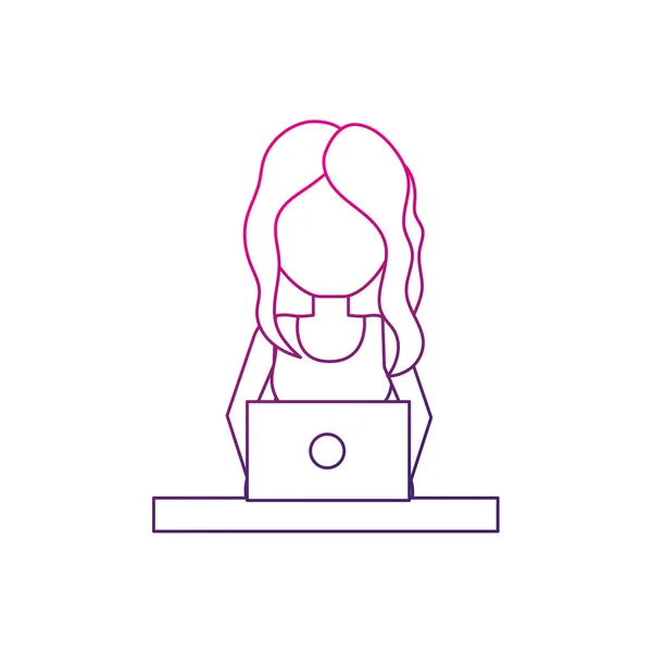 Line Profesional Businesswoman Laptop Corporate Job Vector Illustration — Stock Vector