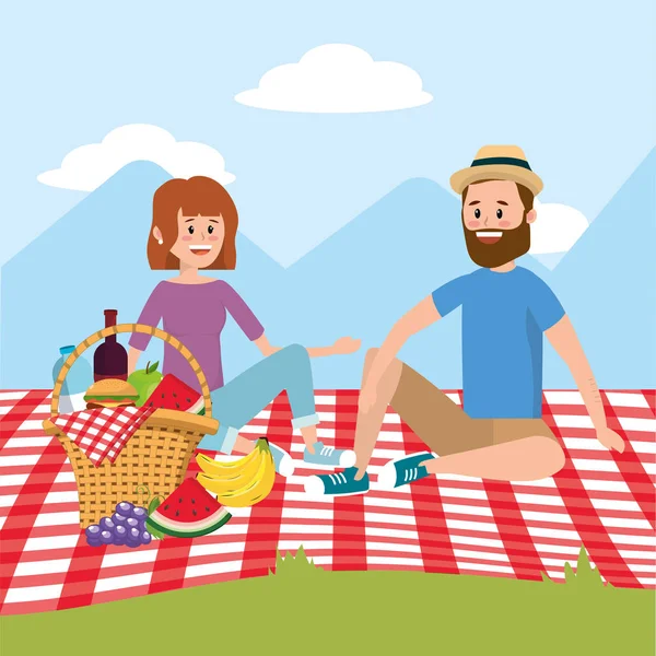 Frau Und Frau Mit Spaß Picknick Erholung Vektor Illustration — Stockvektor