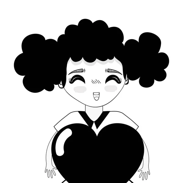 Contorno Chica Bonita Con Corazón Mano Diseño Ilustración Vectorial — Vector de stock